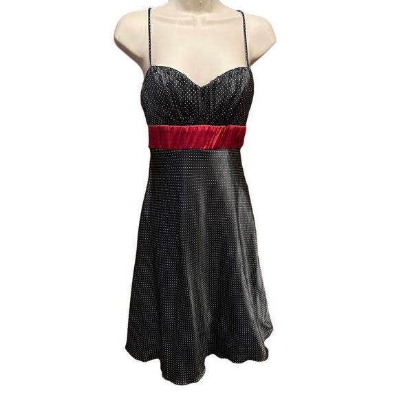 Vintage Y2K B Darlin Womens Black and Red Satin spaghetti strap dress tulle 7/8 - Picture 1 of 10